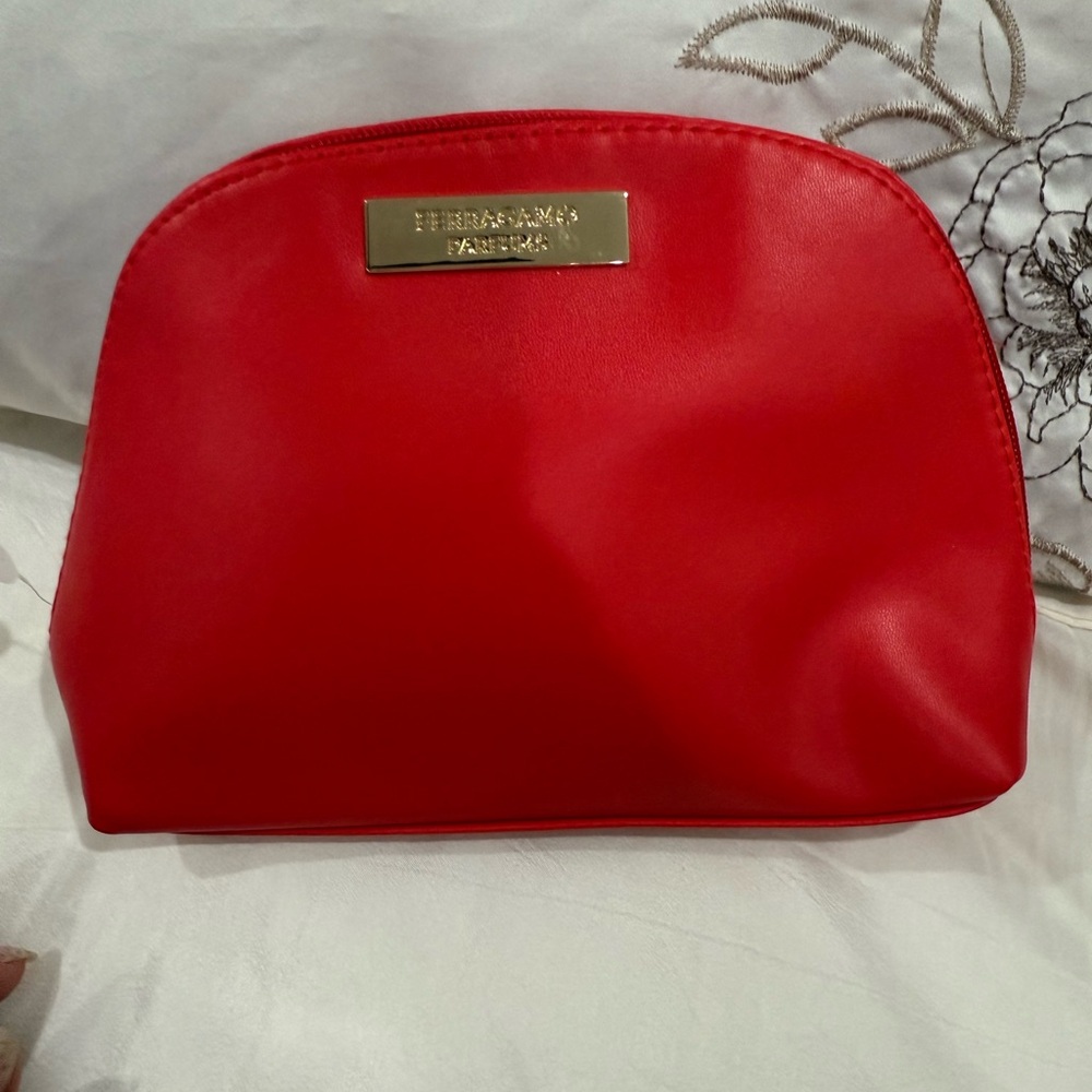 Salvatore Ferragamo Red Cosmetic Bag with Gold Plaque